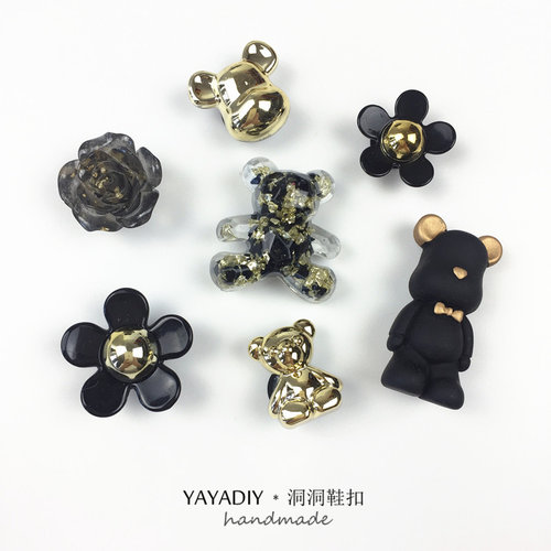 金箔小熊鞋花黑色crocs洞洞鞋diy百搭鞋扣拖鞋配饰卡骆驰智必星