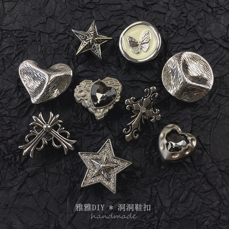质感金属高级感朋克暗黑鞋扣crocs洞洞鞋diy十字架五角星爱心鞋花