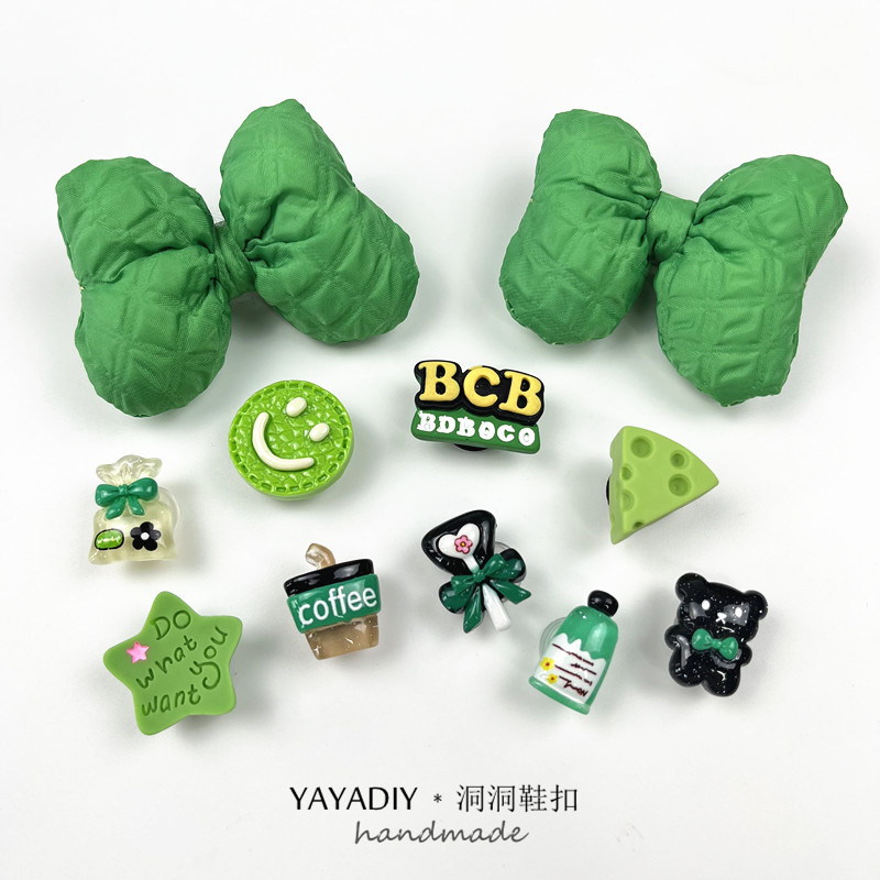 高级感绿色蝴蝶结笑脸五角星小熊鞋扣crocs黑色洞洞鞋diy配饰鞋花