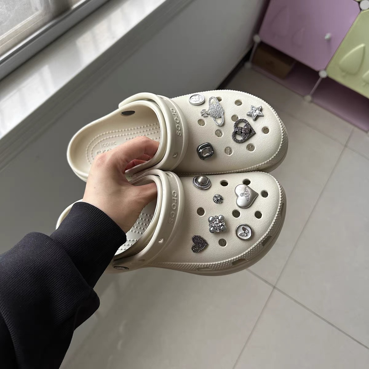 新款vivian小熊西太后洞洞鞋成品鞋花配饰鞋扣复古金属适配crocs