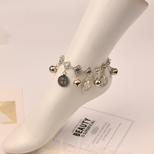 复古钱币铃铛脚链女民族风舞蹈道具一步一响手链波米西亚圆牌脚环