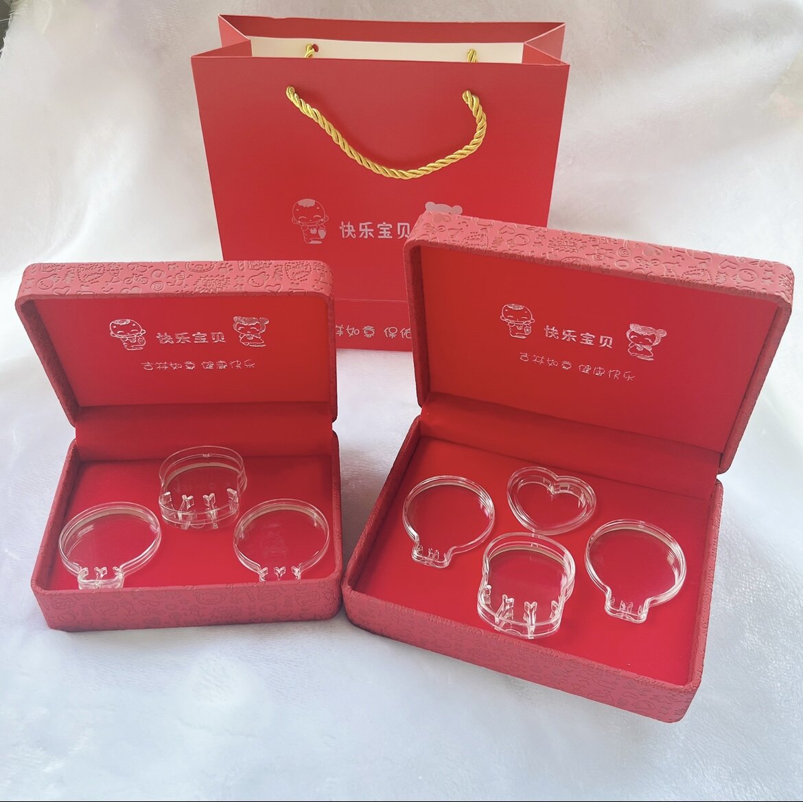 宝宝银饰玉器首饰收纳盒展示盒儿童绒布防尘首饰盒童镯童锁礼品盒