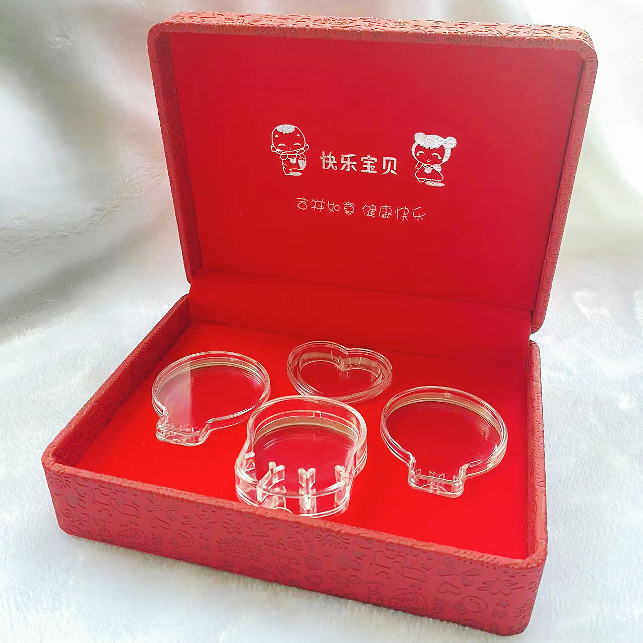宝宝银饰玉器首饰收纳盒展示盒童镯童锁礼品盒儿童绒布防尘首饰盒
