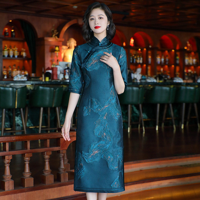 品牌女装复古中国风秋季新款日常改良长款妈妈高档旗袍礼服连衣裙