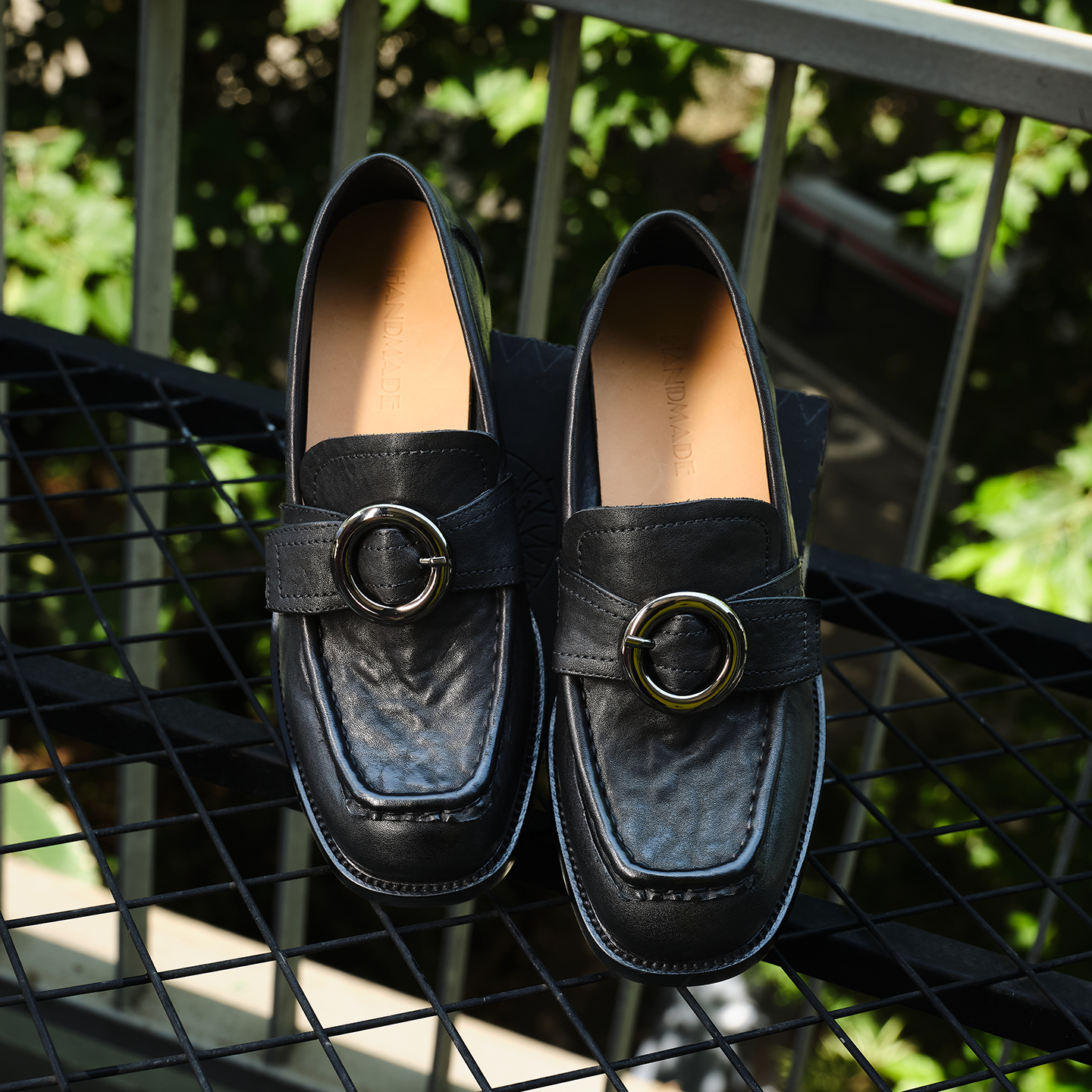 [重工系列]水洗头层牛皮复古圆头复古英伦风乐福鞋厚底小皮鞋单鞋