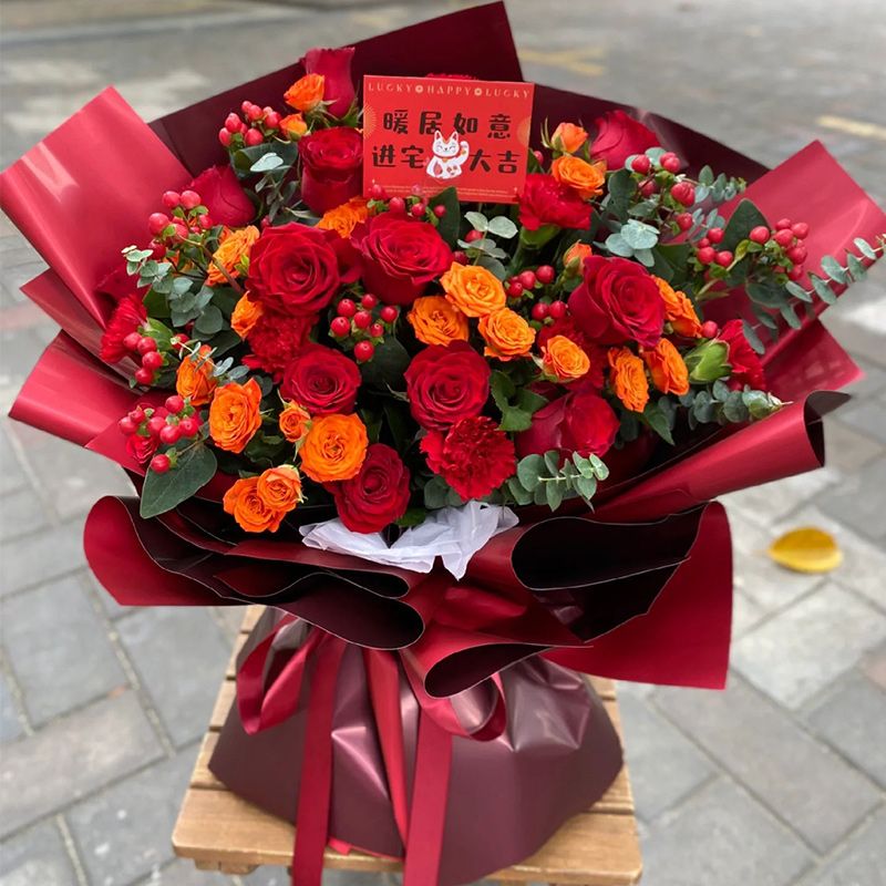 昆明鲜花11朵红康红玫瑰混搭花束 爱意祝福 纪念日 乔迁手礼