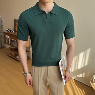 2025夏季 POLO衫 QIHANG男装 冰丝7色短袖 针织 修身 纯色保罗V领T恤衫