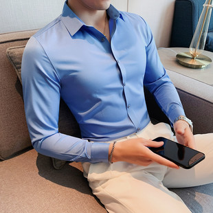 2025春季 男士百搭长袖纯色无痕衬衣弹力大  英伦型男修身衬衫