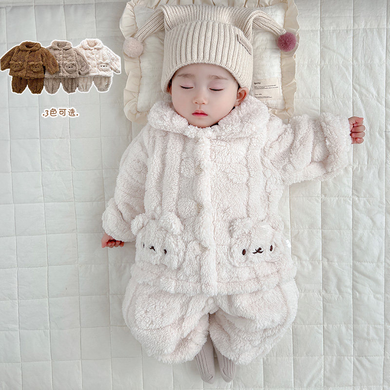 男女童加绒家居服套装珊瑚绒超萌