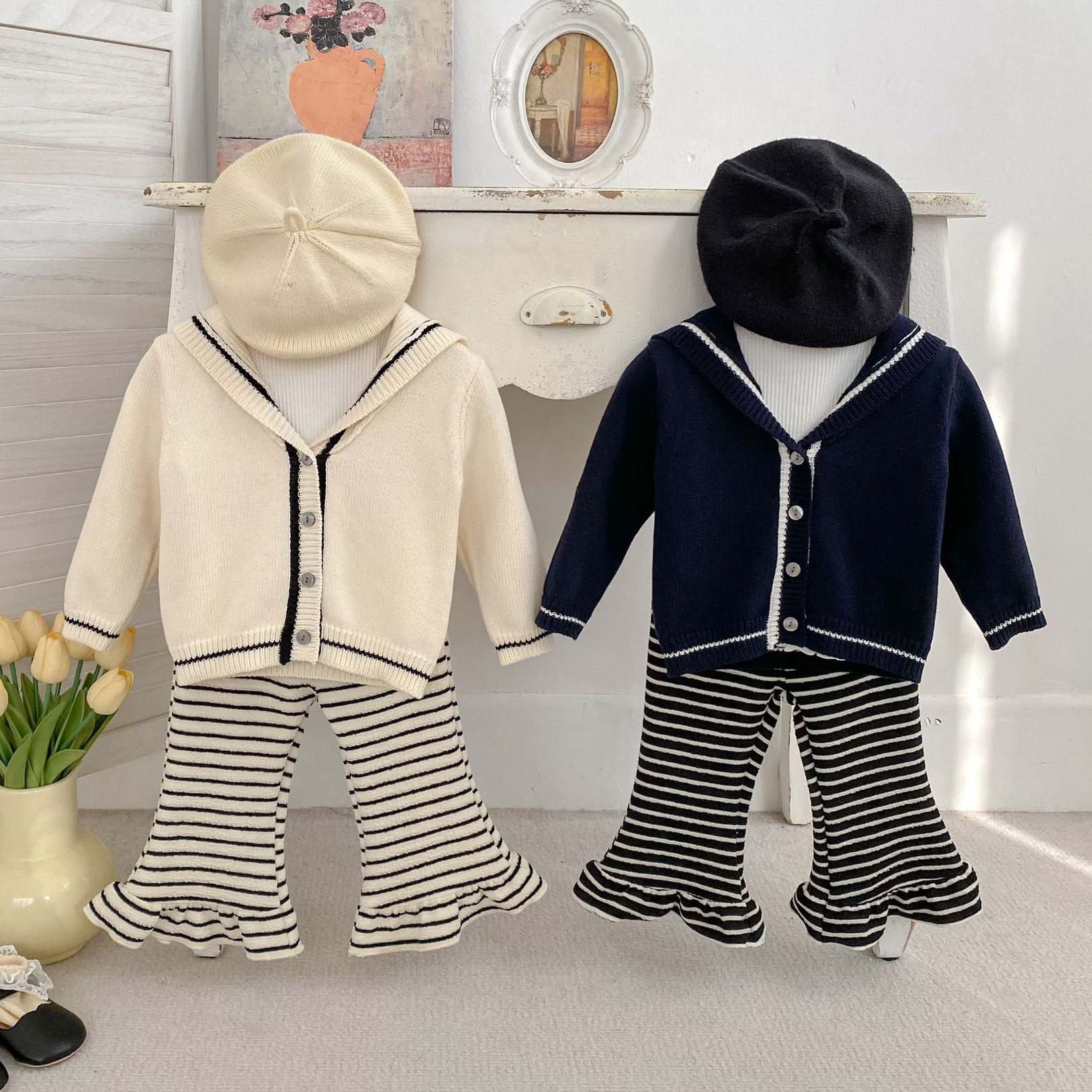 女童春季套装时尚洋气新款韩版简约针织上衣百搭开衫宝宝喇叭裤潮,童装/婴儿装/亲子装,套装,淘宝优惠券,粉丝福利购,淘宝优惠卷