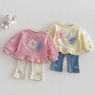 网纱袖 新款 糖果可爱婴儿童上衣 2026时尚 女宝宝卫衣韩系甜美春秋装