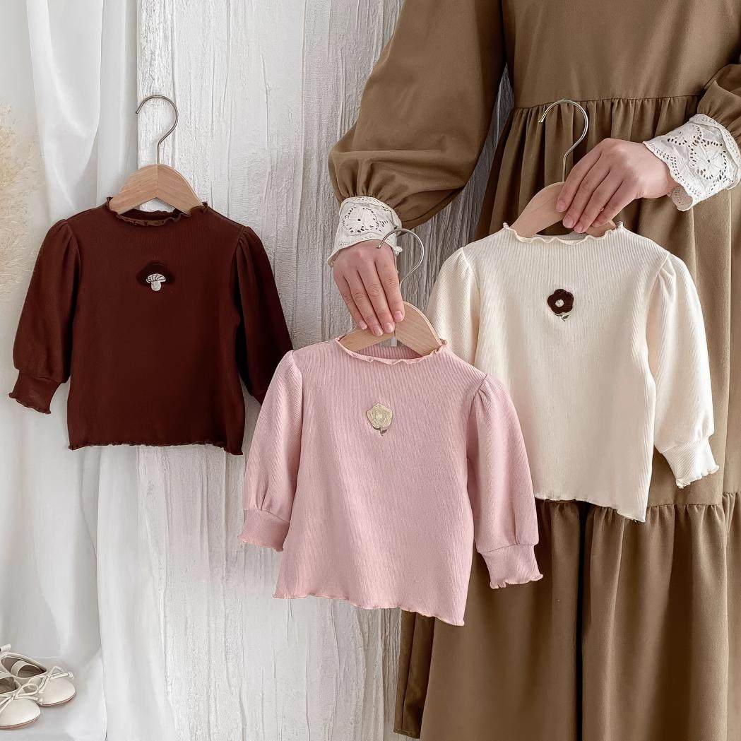 女童长袖打底衫韩版纯色木耳边花朵T恤纯棉内搭婴童宝宝上衣春秋,童装/婴儿装/亲子装,T恤,淘宝优惠券,粉丝福利购,淘宝优惠卷