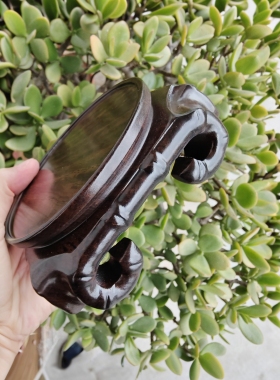 实木黑檀木整木一体雕刻竹节款天圆地方底座茶壶瓷器花瓶摆件底座