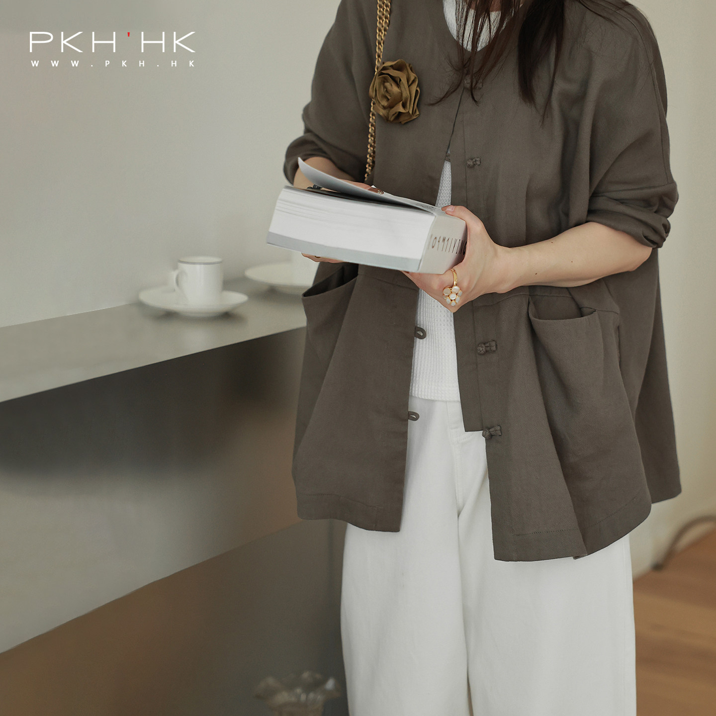 PKH.HK特秋新日常有些别致文艺舒适苎麻棉盘扣现代新中式宽松外套图片