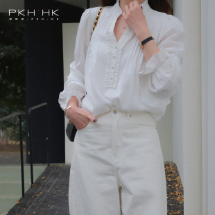 PKH.HK特 细节满满双层轻盈V领木耳边衬衣 春上新精致温柔浪漫法式