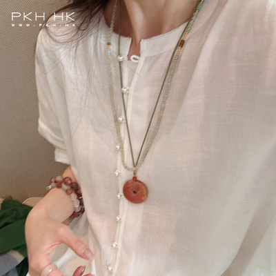 PKH.HK 特夏季新品 融入日常敲舒服珍珠细腻白色亚麻宽松衬衣