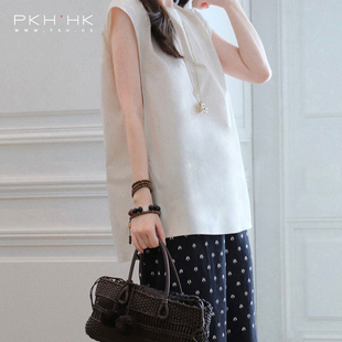 PKH.HK特上新私服时髦简约遮住拜拜肉全棉透气小飞袖圆领中长上衣
