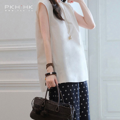 PKH.HK特上新私服时髦简约遮住拜拜肉全棉透气小飞袖圆领中长上衣