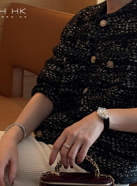 PKH.HK特冬新品俩色都好美羊毛粗纺花纱闪金厚开襟毛衣小香风外套