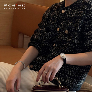 PKH.HK特冬新品俩色都好美羊毛粗纺花纱闪金厚开襟毛衣小香风外套
