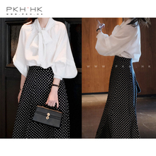私服重磅时髦温柔可拆造型系带黑白珠光轻熟衬衣 PKH.HK特春夏新品