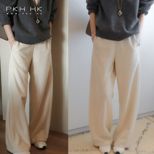 显腿长羊毛混纺时髦镰刀直筒裤子