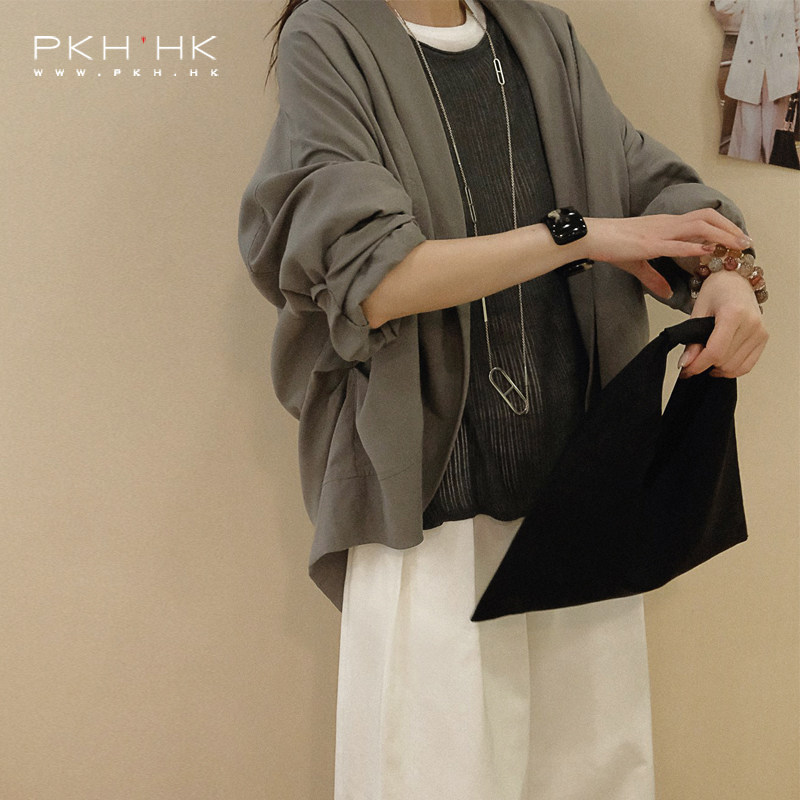 PKH.HK 特 文私服重磅小众腔调时髦天丝灰外罩防晒开衫