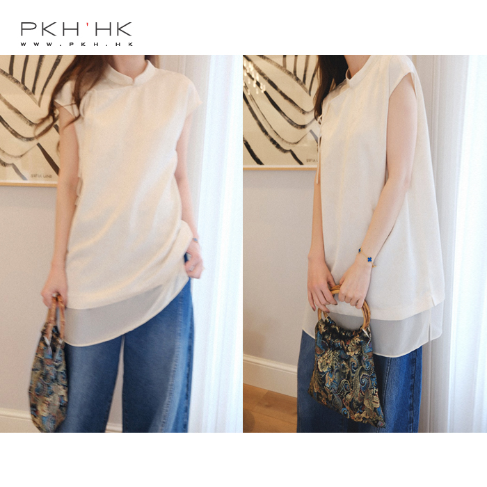 薄纱中长PKH.HK立领中气质斜襟