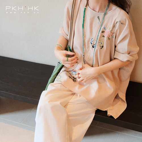 PKH.HK特 秋新 重工艺新中式线条刺绣唯美温柔空灵浅色调宽松上衣