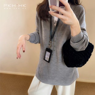 PKH.HK特2025冬季新文私服大爱老钱亨利领美丽诺羊毛宽松针织毛衣