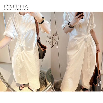 叠搭不对称系带衬衣连衣裙PKH.HK