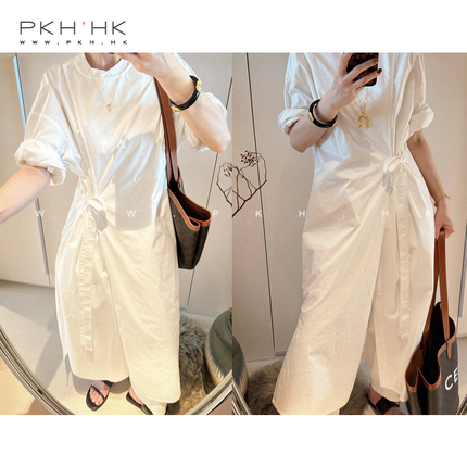 PKH.HK 特 2024春夏新 小众私服时髦叠搭不对称系带衬衣连衣裙