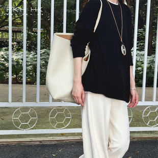 PKH.HK特 冬新品 时髦口袋经典黑白灰羊绒羊毛温暖慵懒感宽松毛衣