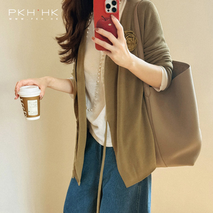 PKH.HK特入秋时髦气质不对称层叠系带多穿法修身中长针织开襟外套