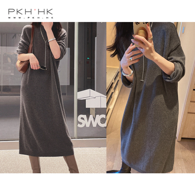PKH.HK特 冬季 推荐羊绒羊毛时髦半高领设计感宽松直筒连衣裙