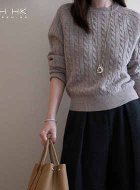 PKH.HK特冬新品贯穿冬季口碑自留返场美利奴羊毛厚暖圆领绞花毛衣