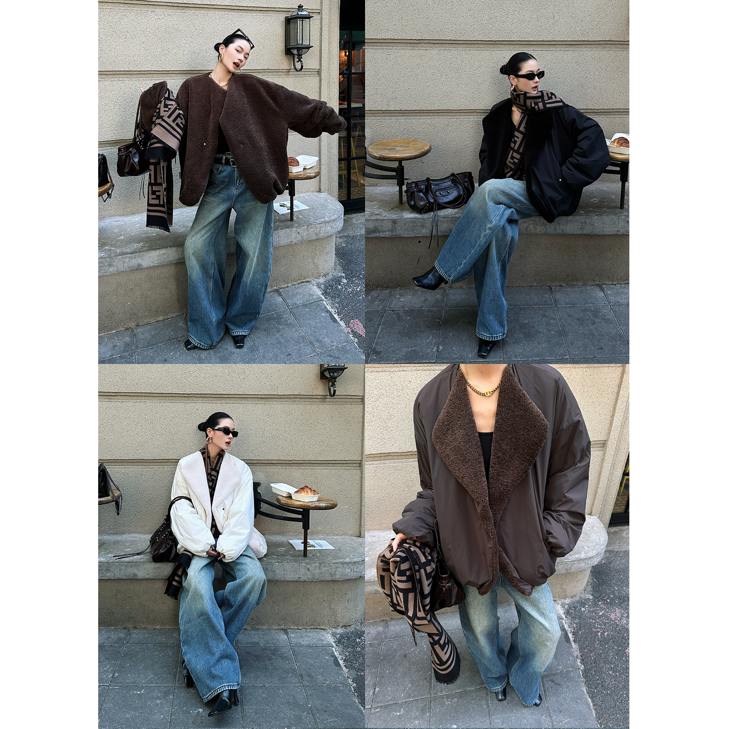 CIZZLEMORE【童心】翻领保暖通勤百搭毛毛拼接时尚正反两穿外套