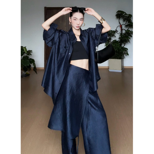 CIZZLEMORE【奢选至简】极简通勤衬衫设计感休闲皮帘裤三件套套装