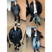 CIZZLEMORE 泊松香气 保暖复古翻领廓形夹克中长皮衣加绒厚外套