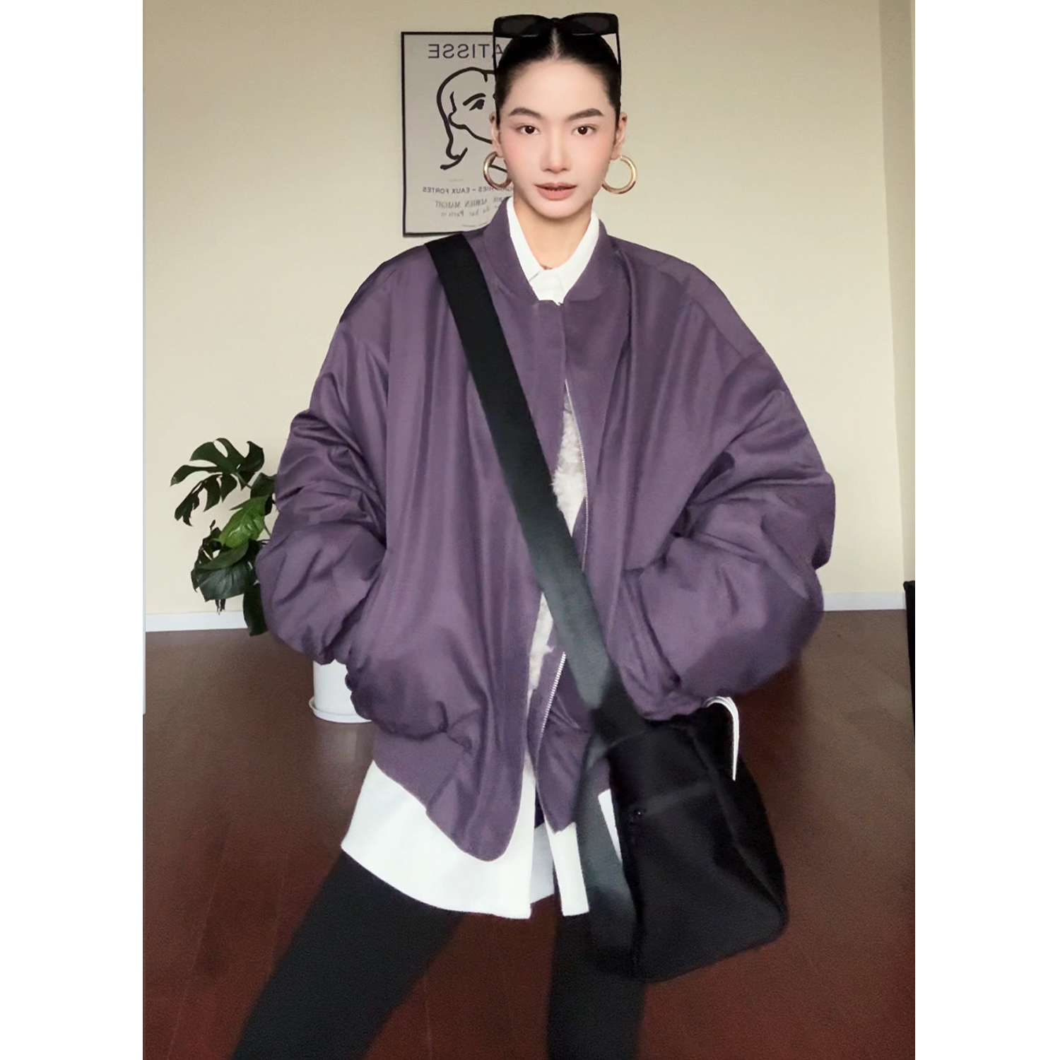 CIZZLEMORE【雾霜紫】美式小众设计款飞行夹克毛毛加厚棒球服外套