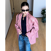 粉色皮衣西装 韩版 外套高级感气质宽松上衣 粉红玫瑰 CIZZLEMORE