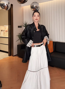 CIZZLEMORE 白色蕾丝拼接半身裙百搭显瘦仙女裙设计感宽松中长裙