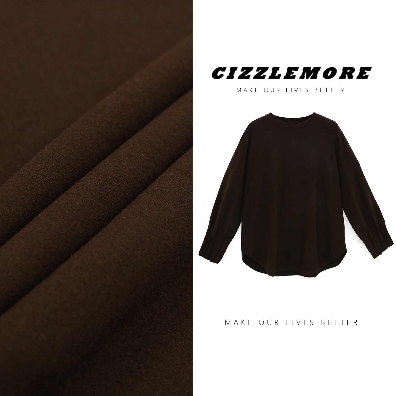 CIZZLEMORE【别致感】设计感捏褶袖口绒感超暖和软糯宽松打底衫