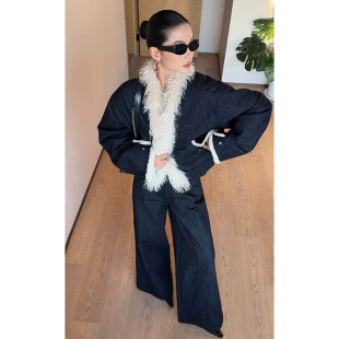 百搭牛仔套装 宽松牛仔毛绒外套阔腿裤 小众设计款 CIZZLEMORE