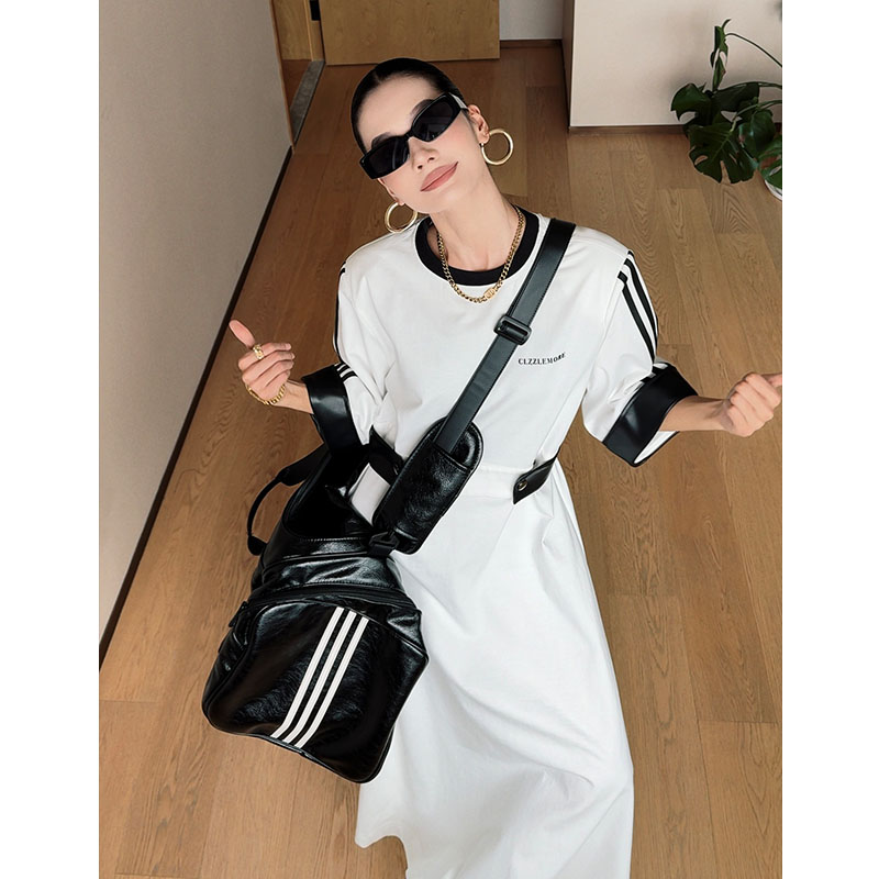 CIZZLEMORE 黑白撞色长裙慵懒感拼接裙子设计显瘦连衣裙女