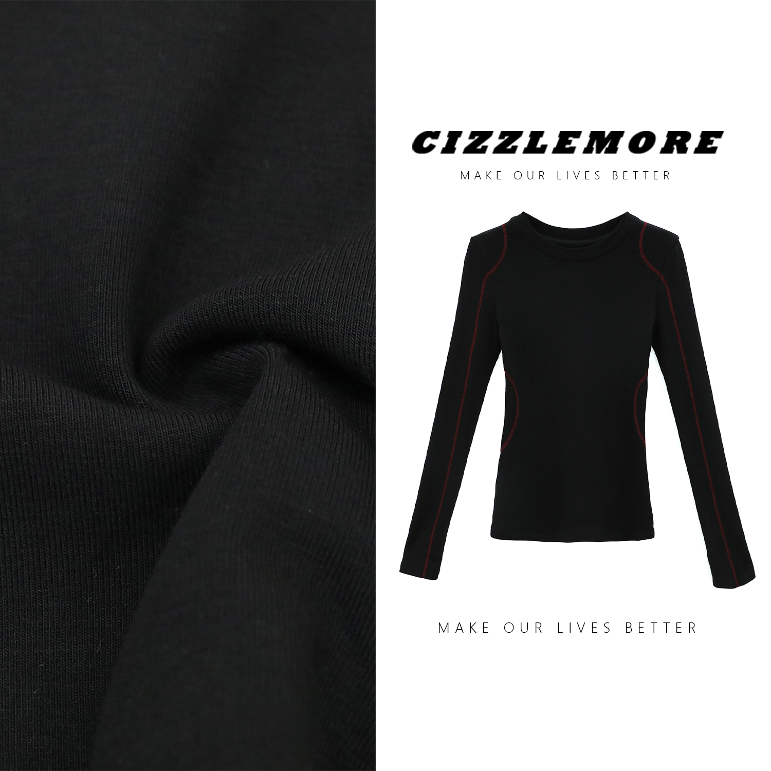 CIZZLEMORE【红烛】圆领虾线撞色长袖修身小众设计师T恤打底衫