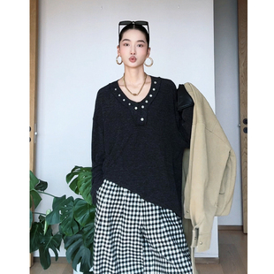 T恤女宽松打底毛衣 松弛慵懒感亨利领长袖 CIZZLEMORE 秋日来信