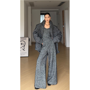 飒气十足黑灰斜纹彩点三件套套装 CIZZLEMORE 气场大开秀场同款