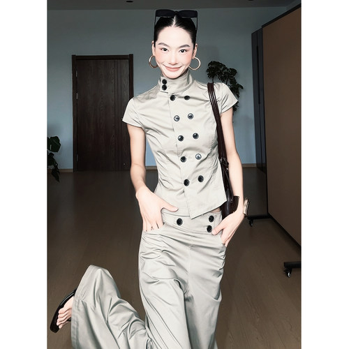 CIZZLEMORE【清水系look】娃娃领小飞袖减龄上衣时尚休闲裤套装