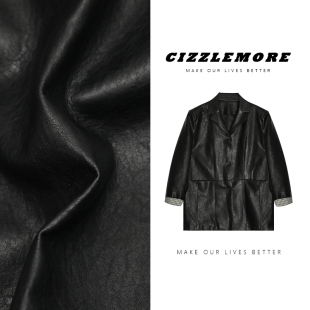 复古风袖 法式 口条纹拼接黑色皮衣外套女 时髦阔西 CIZZLEMORE